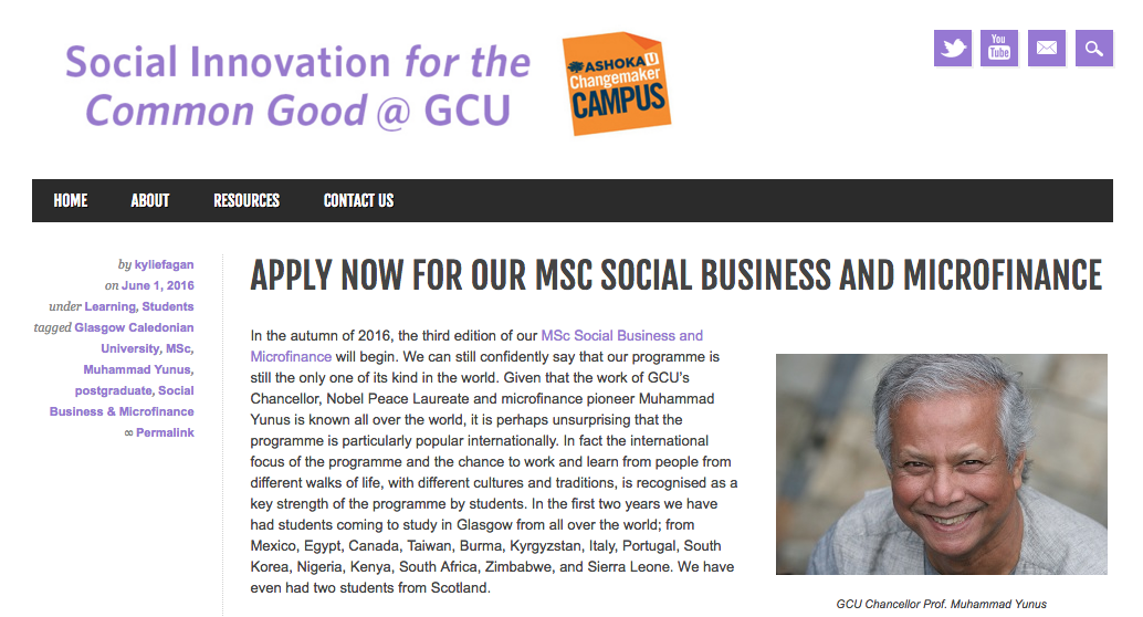 Open call for the 3rd edition of the Master on Social Business and Microfinance at GCU